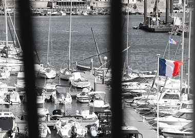 French Marina with Boats and Flag