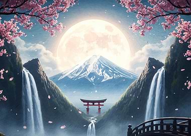 Mount Fuji Landscape Cherry Blossoms