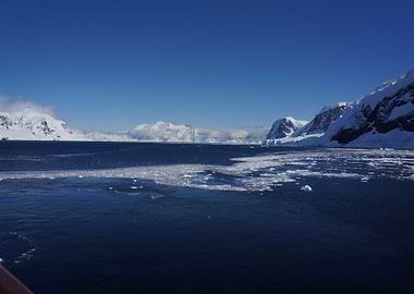 Antarctic landscape with ice and mountains