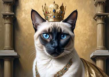 Regal Siamese Cat Portrait with Crown