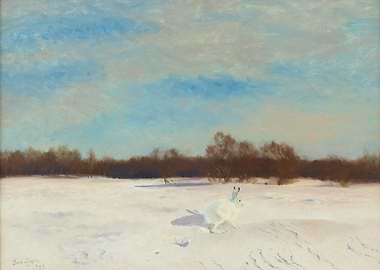 Hare in Winter Landscape Painting