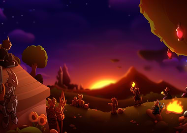 Fantasy Landscape with Characters at Sunset