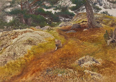 Chamois in Mountain Landscape Painting