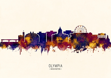 Olympia Washington Skyline Watercolor Art