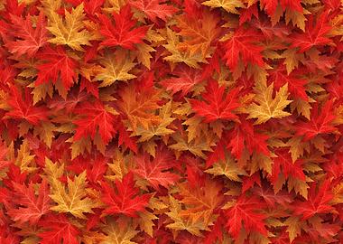 Autumn Forest Red Maples Leaves