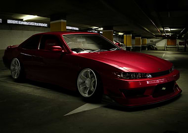 Red Nissan Silvia in Parking Garage