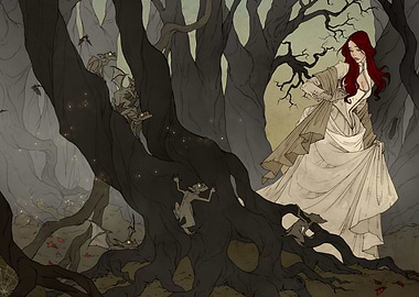 Woman in Forest with Creatures