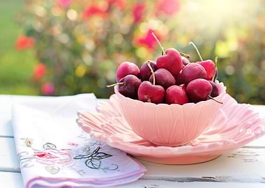 Cherries in Pink Bowl