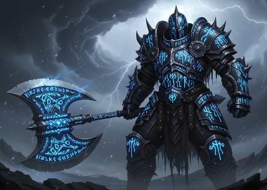 Runic Knight with Axe in Storm