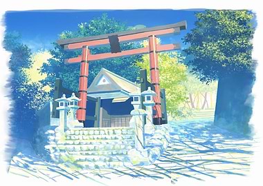 Japanese Shrine in Forest Digital Art