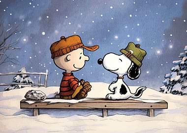 Charlie Brown and Snoopy Winter Scene