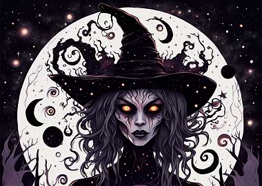 Happy Halloween Eerie Witch with Glowing Eyes