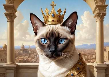 Regal Siamese Cat with Crown