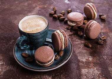 Coffee and Chocolate Macarons Still Life
