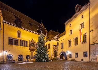 Christmas Tree in European Town Square
