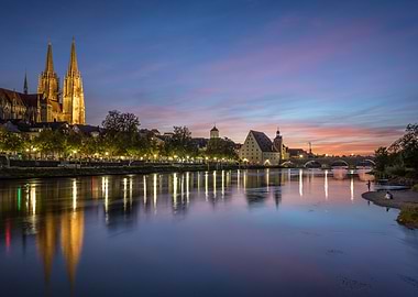 Regensburg, Germany at Dusk