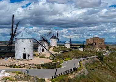 Windmills and Castle on a Hill