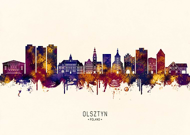 Olsztyn, Poland Skyline Watercolor