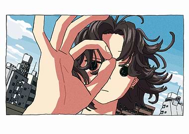 Anime Girl Framing Cityscape with Hand