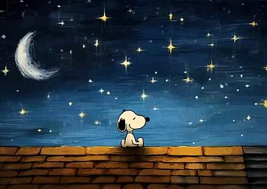 Snoopy under the starry night sky