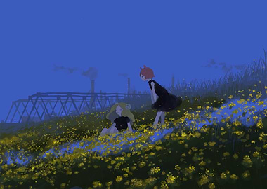 Girls in a field of flowers