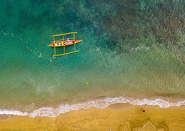 Aerial view of boat near beach