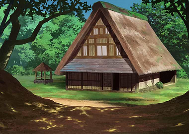 Traditional Japanese House in Forest Setting