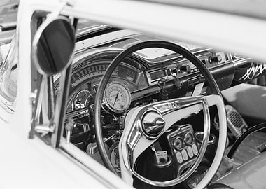 Vintage Car Interior Black and White
