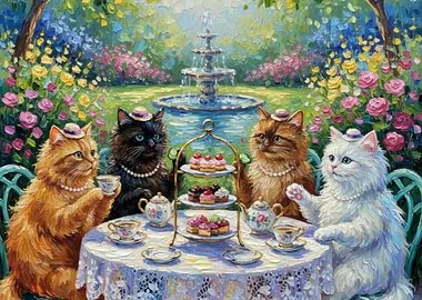 Cats Having Tea Party in Garden