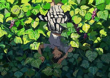 Girl Surrounded by Lush Greenery