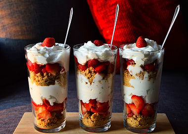 Strawberry Parfaits with Cream and Crumble