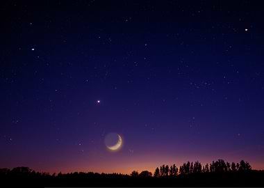 Crescent Moon and Starry Night Sky