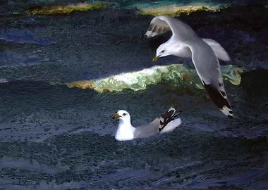 Seagulls in the Ocean Painting