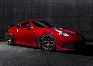 Red Nissan 370Z with Gold Wheels