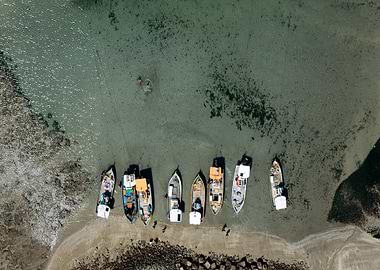 Aerial view of boats on shoreline