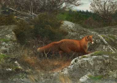 Fox in a rocky landscape painting