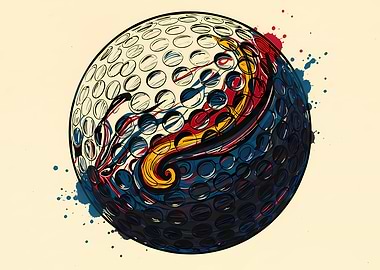 Stylized Golf Ball with Colorful Splashes