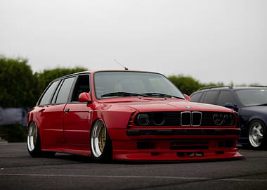 Red BMW E30 Touring Stance