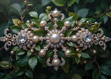 Pearl and Diamond Jewelry on Greenery