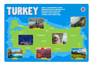 Turkey Map with Landmarks and Cities