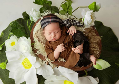 Sleeping Newborn in Floral Nest