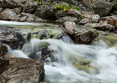 Mountain Stream Flowing Over Rocks