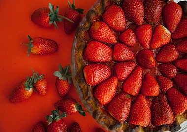 Strawberry Pie on Red Background