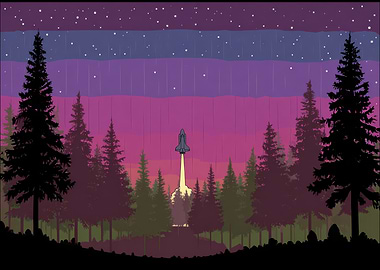 Space Shuttle Launching from Forest