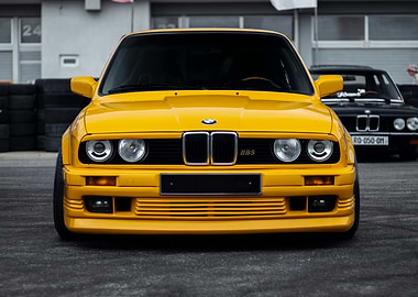 Yellow BMW E30 Front View