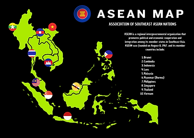 ASEAN Map with Member Country Flags