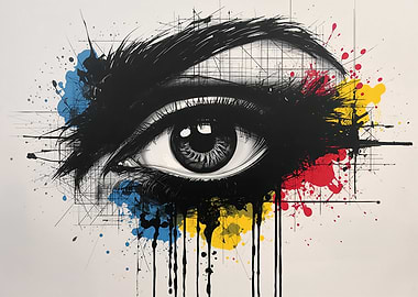 Abstract Eye with Primary Color Splashes