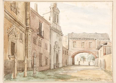 Watercolor painting of a European street