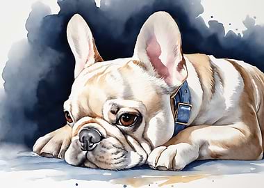 Watercolor French Bulldog Portrait