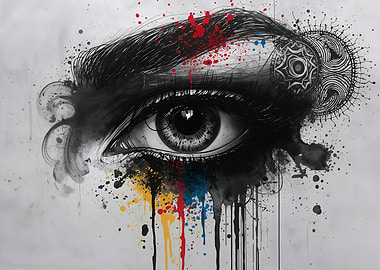 Abstract Eye with Colorful Splatters